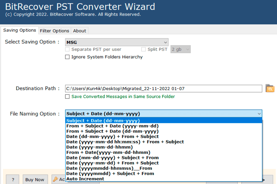 bitrecover pst file converter file naming