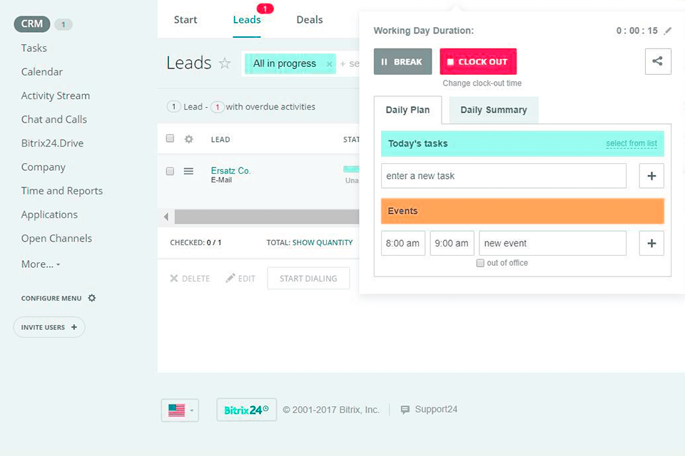 bitrix24 workforce management software interface