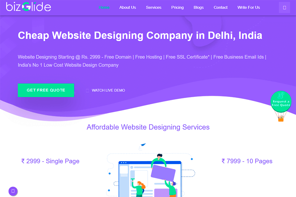 biz glide web design company interface
