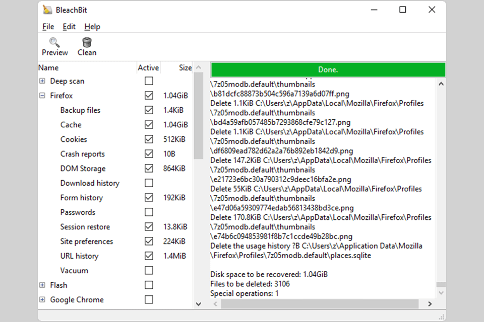 bleachbit linux apps interface