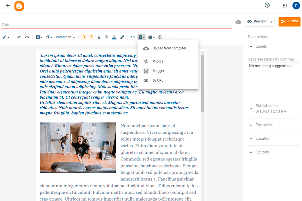 واجهة منصة المدونات بلوجر