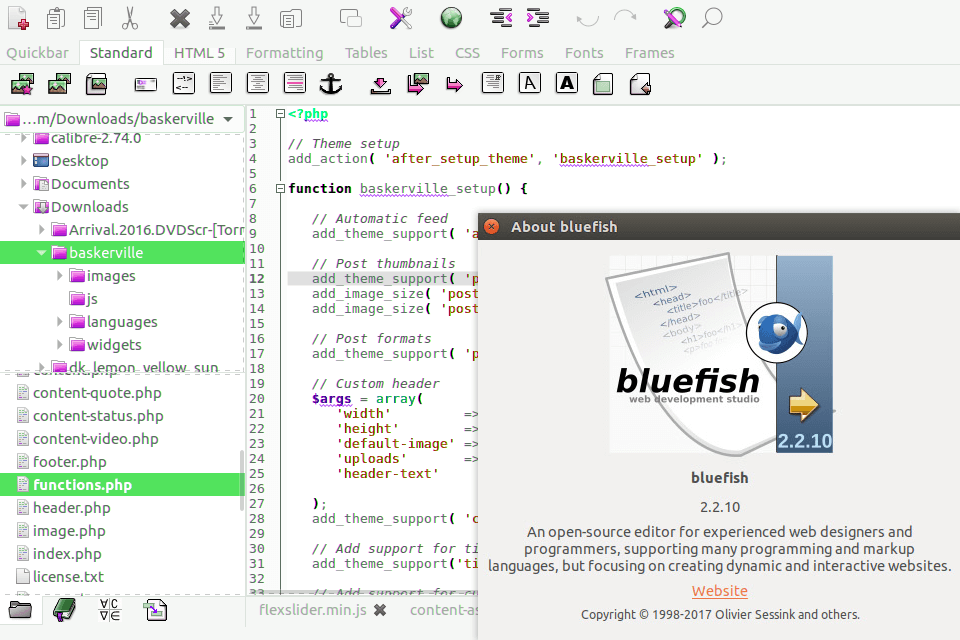 bluefish code editors interface