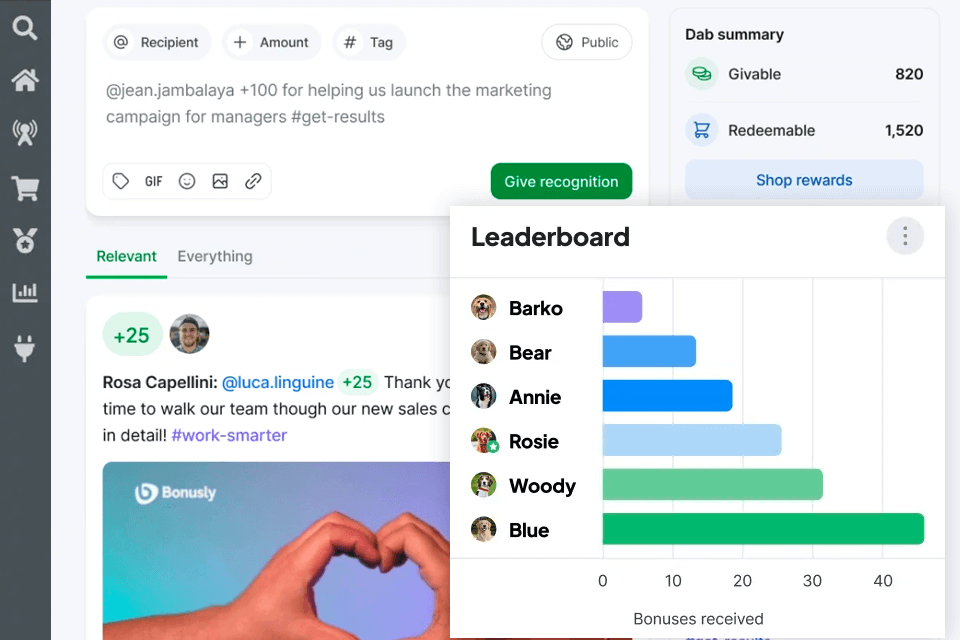 bonusly employee engagement software interface