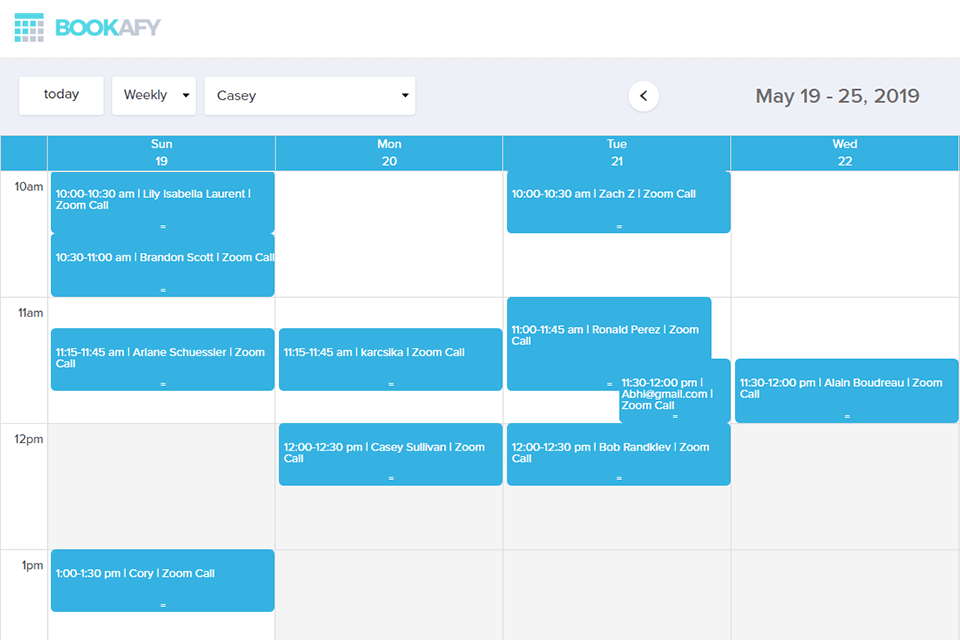 Bookafy Scheduling Software Interface 