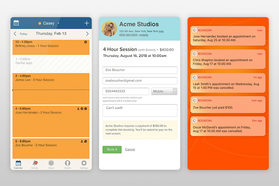 bookedin photography booking interface
