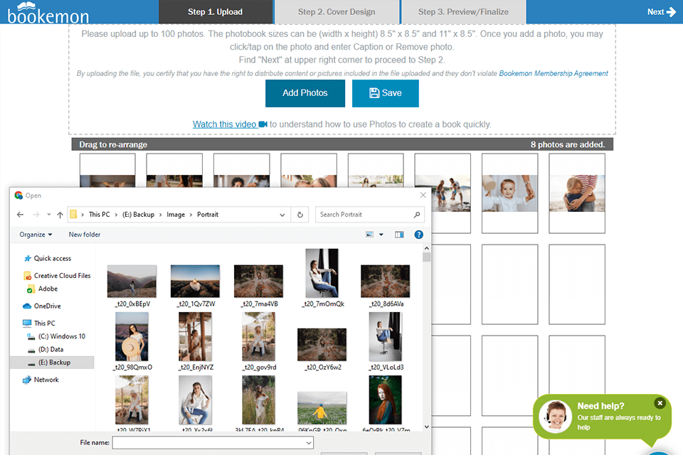 bookemon yearbook design software interface