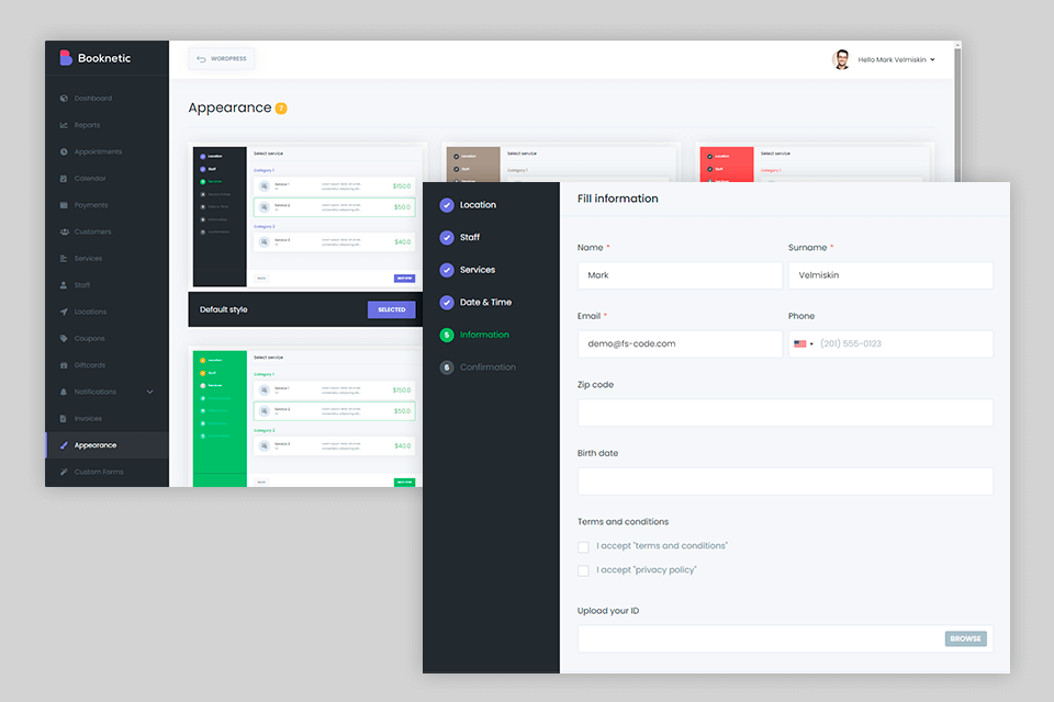 booknetic photography booking app interface