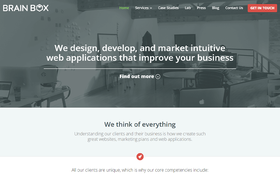 brain box web design company interface