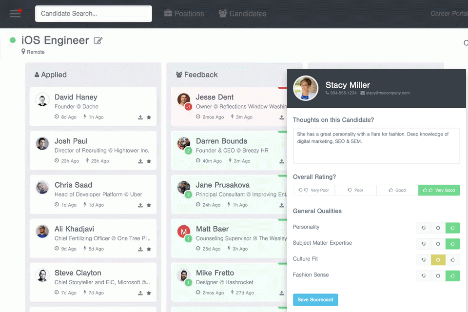 breezy hr recruitment software interface