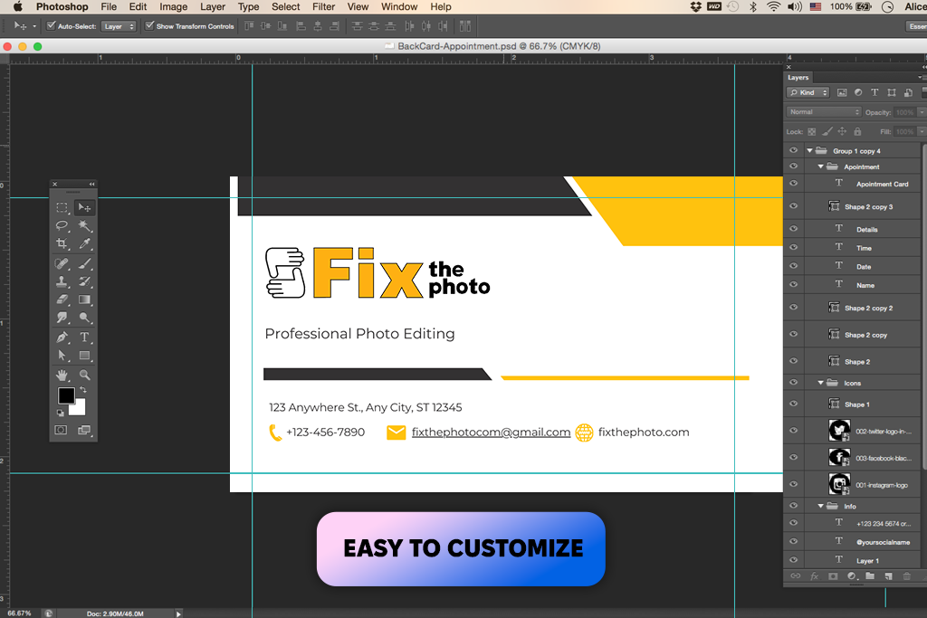 business card creating in photoshop with template