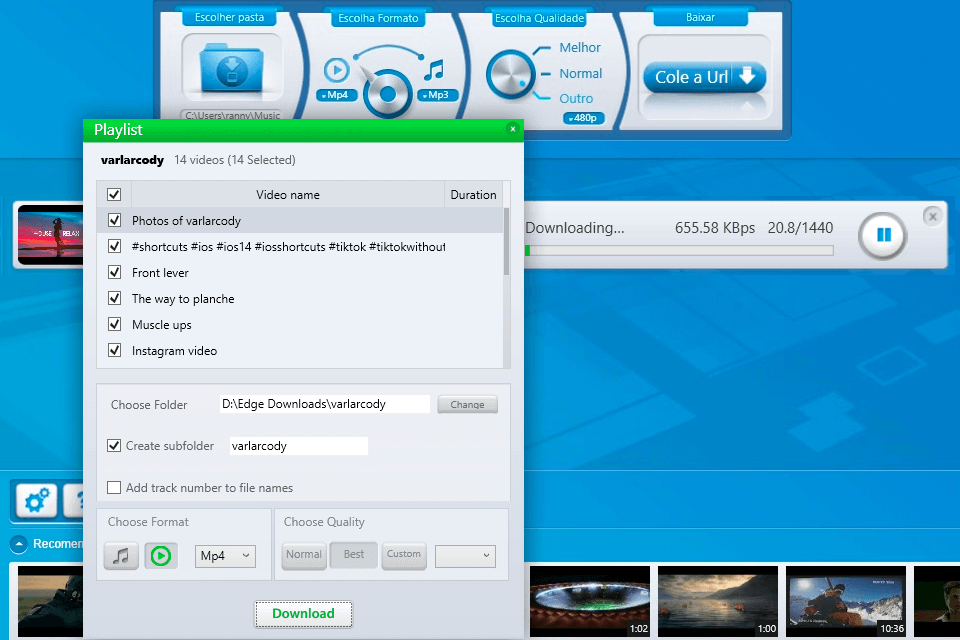 by click free youtube downloader interface