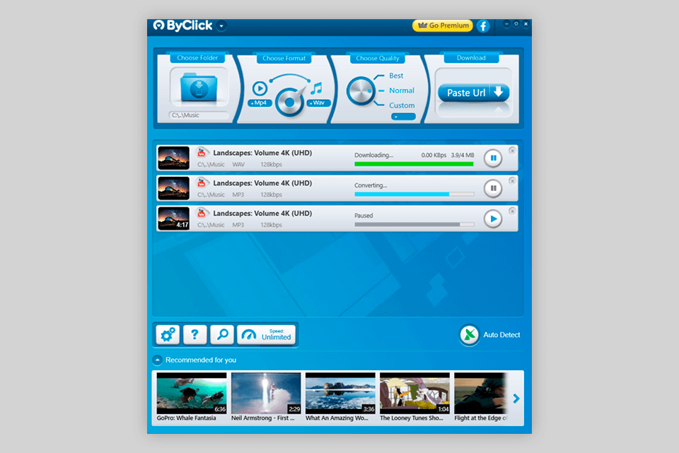 byclick free youtube to wav converter interface