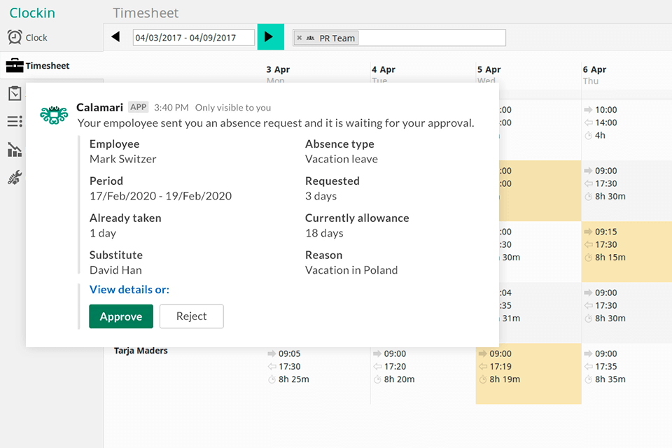 calamari workforce management software interface