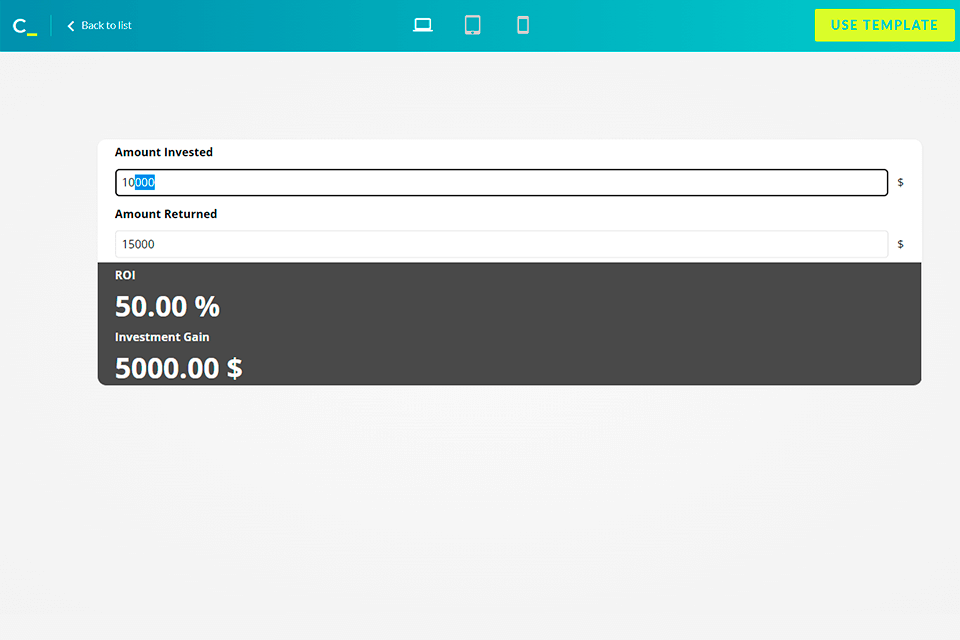 calconic interactive calculator builder interface