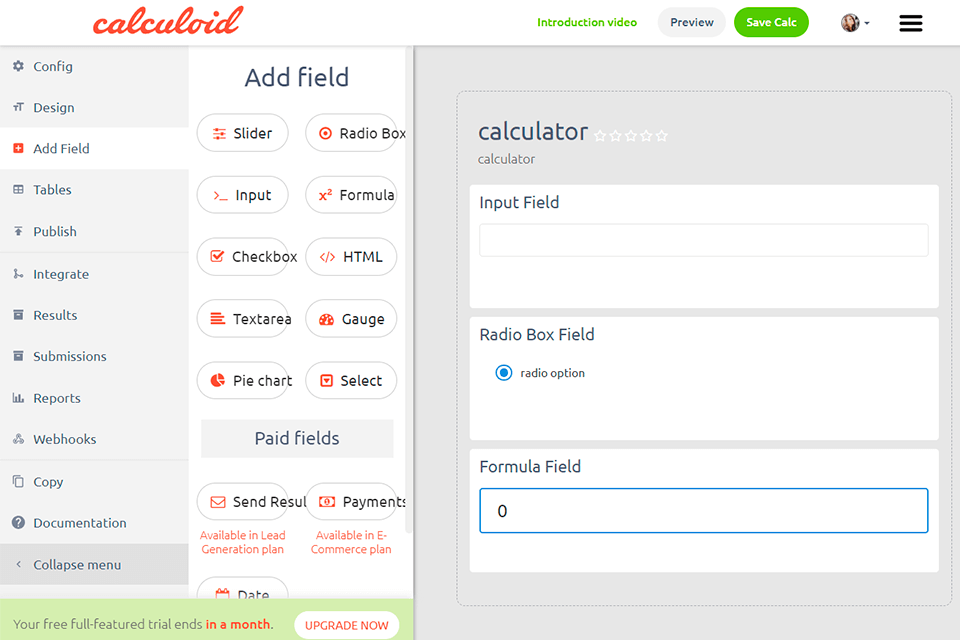calculoid interactive calculator builder interface