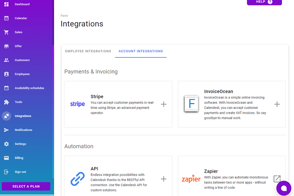 calendesk software external integrations
