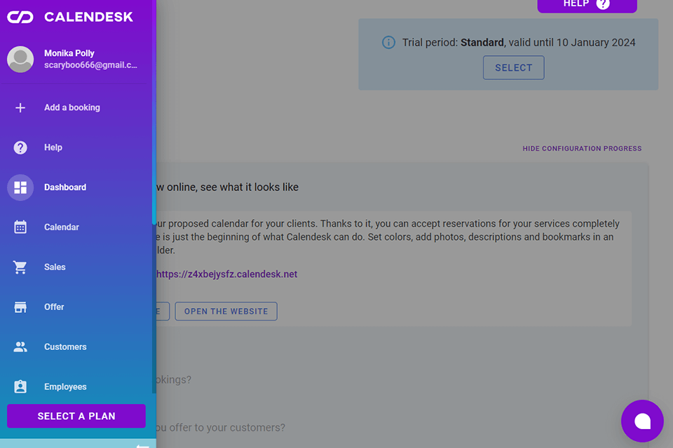 calendesk software interface