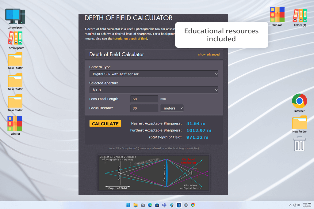 cambridge in colour depth of field calculator