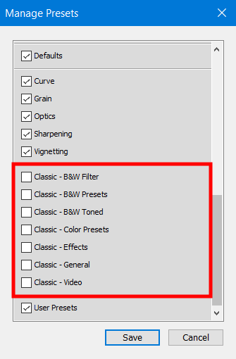 canceling the style selection groups