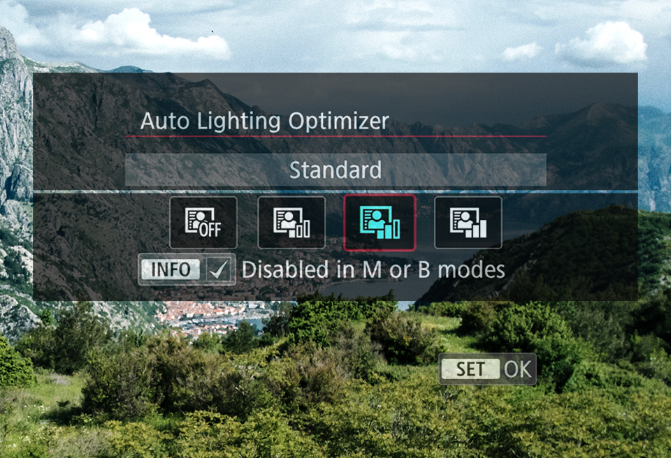 canon auto lighting optimizer standard mode