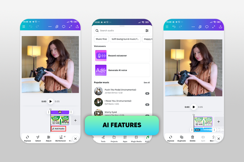 canva app to add music to video