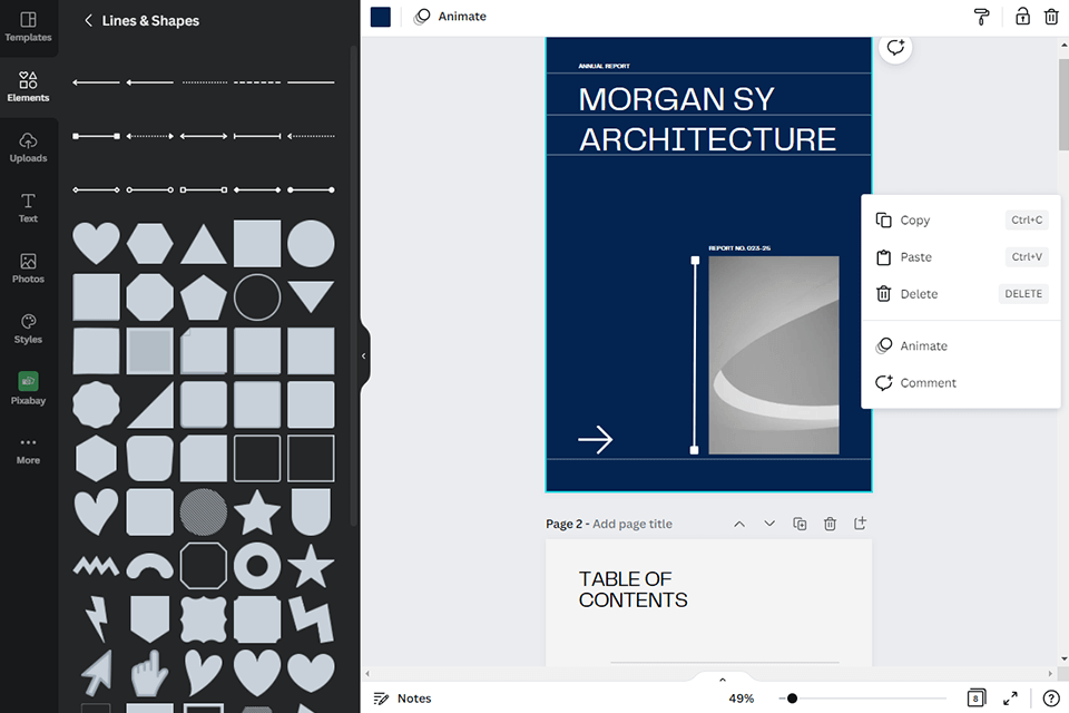 canva interface do criador de livretos