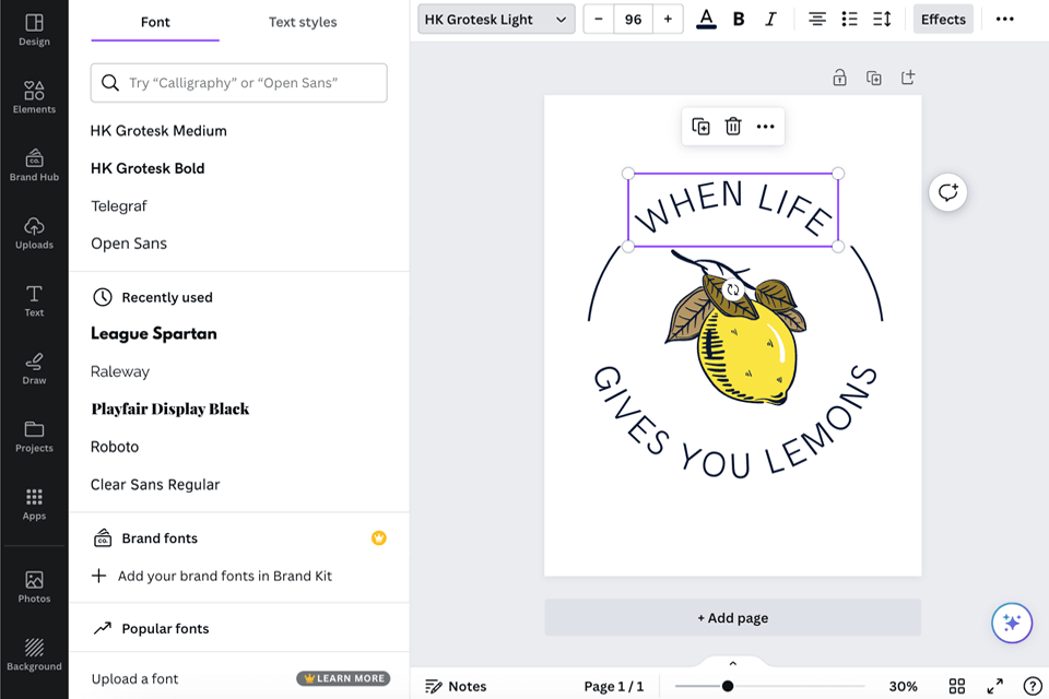 canva curved text generator interface