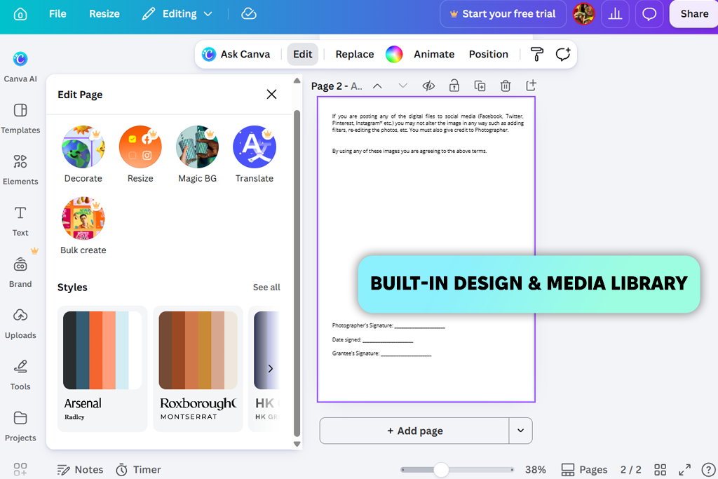 canva interface