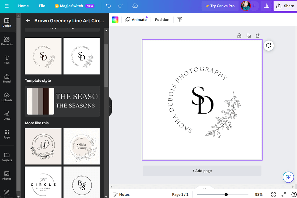 canva photography logo maker website interface