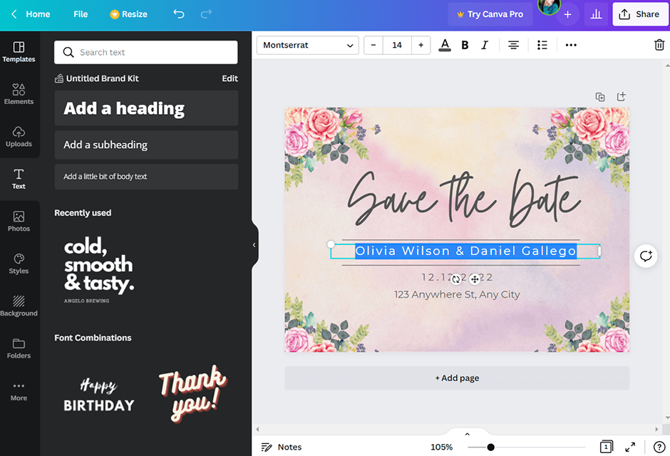 canva postcard design software interface