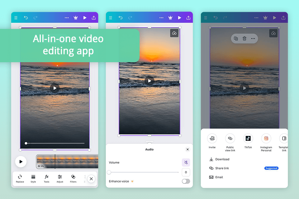 canva remove audio from video app interface