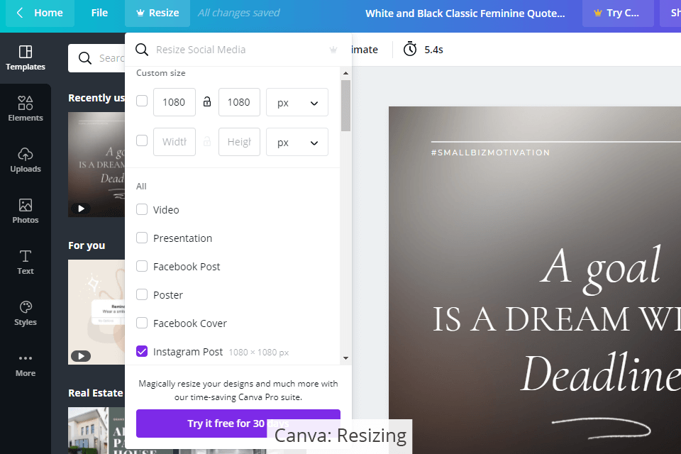 canva resizing