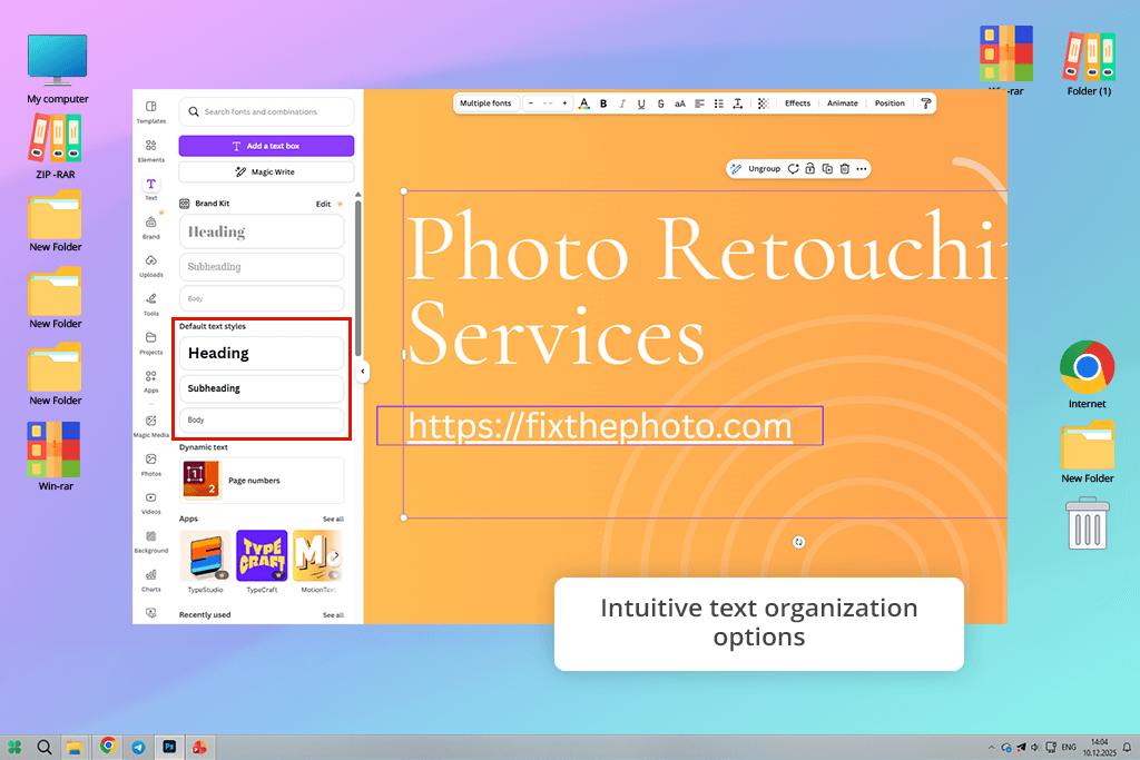 canva text organization