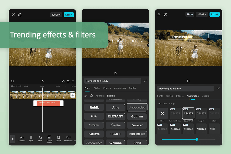 capcut app for video captions interface