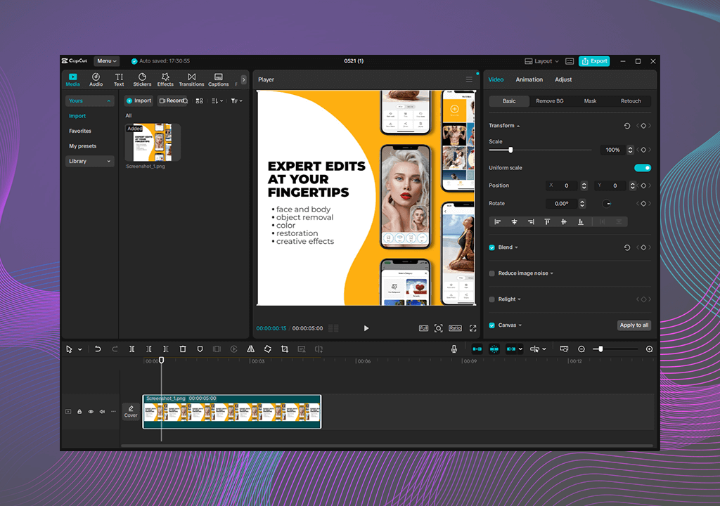 capcut user interface