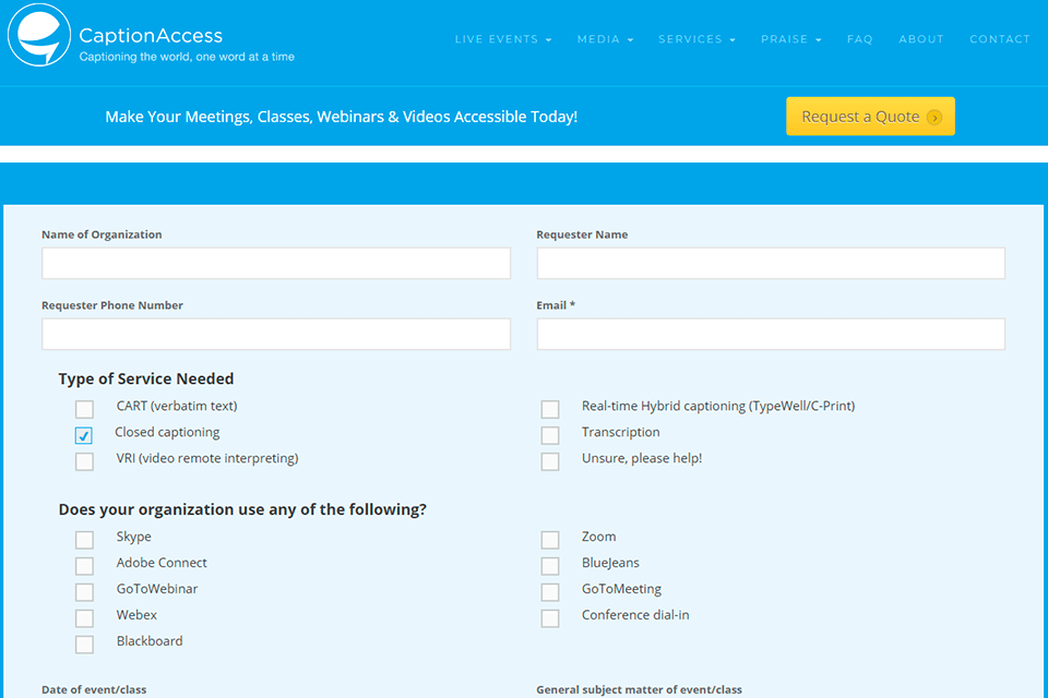 captionaccess closed captioning software interface