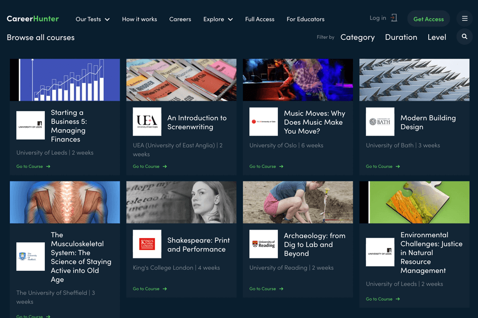 careerhunter course suggestions