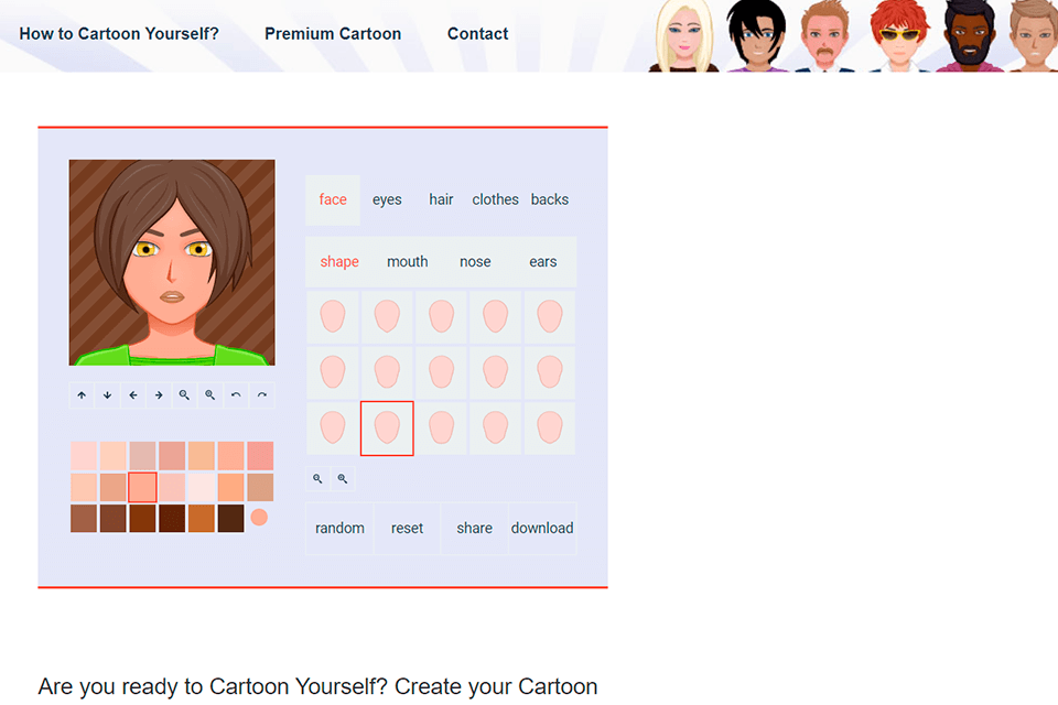 واجهة موقع cartoonify avatar maker