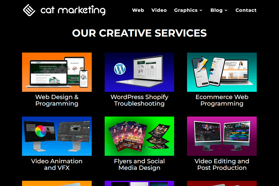 cat marketing graphic design company website