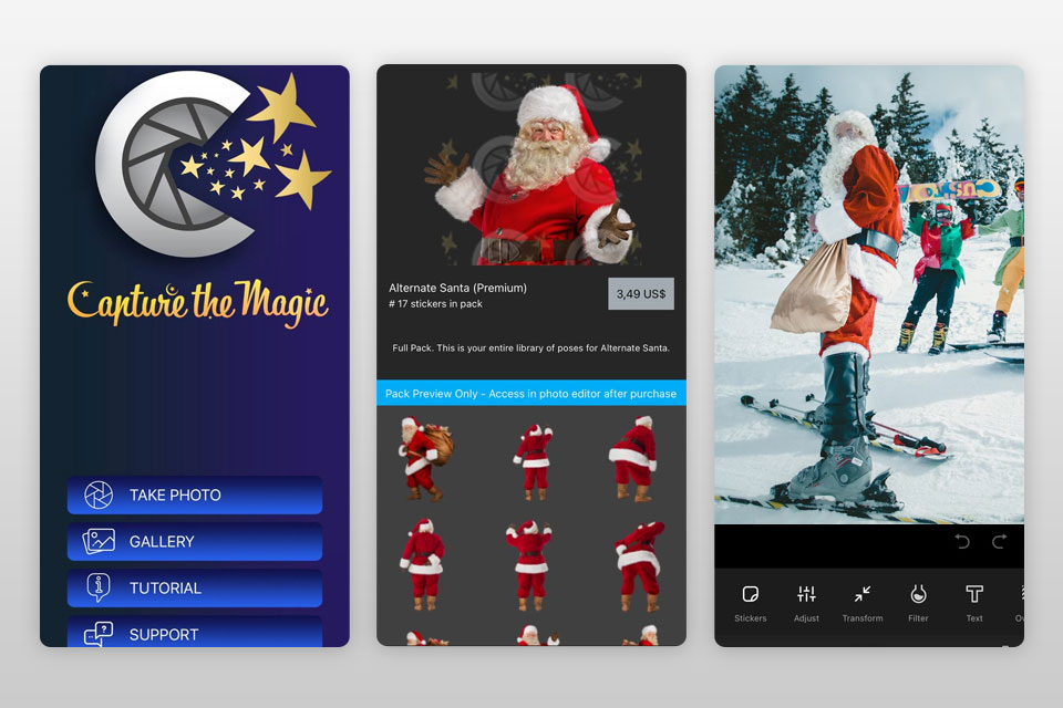 catch santa in my house app that adds santa to your photo interface