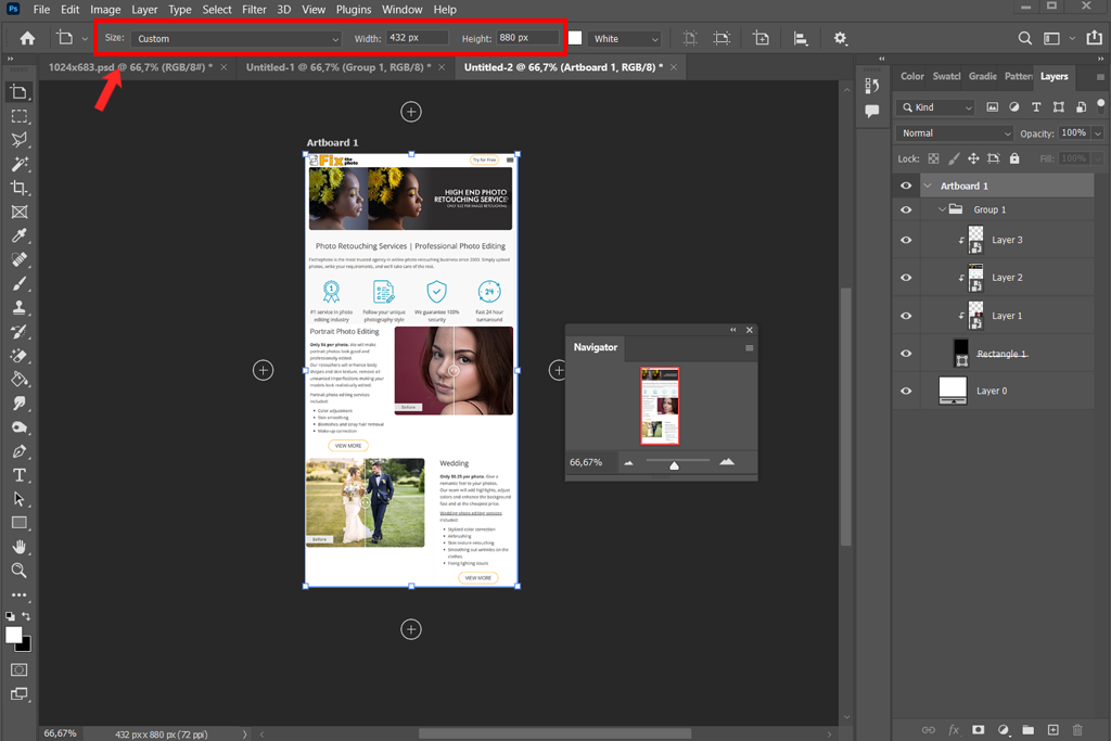 change the artboard size
