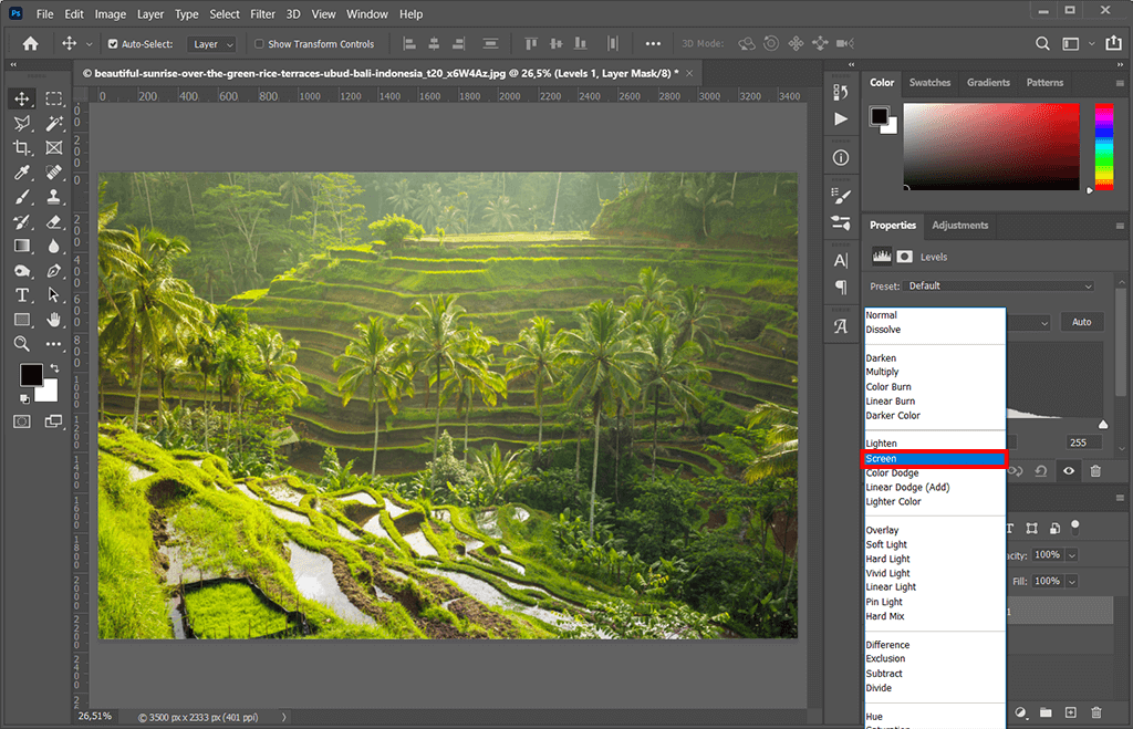 change the blend mode to brighten a photo in photoshop