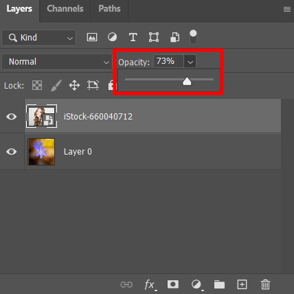 change the layer opacity to blend layers in photoshop