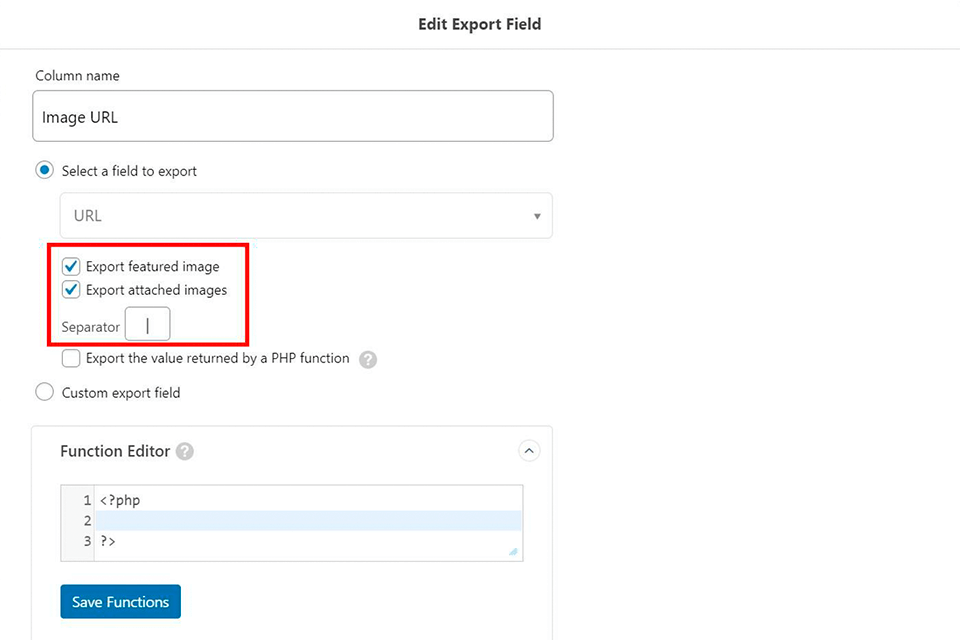 change the separator to export images in wordpress
