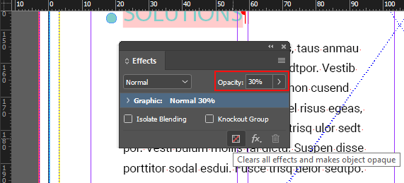 change transparency in indesign value changed