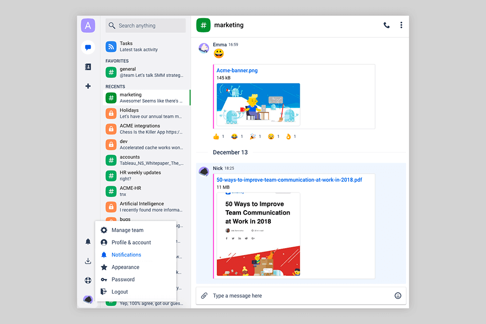 chanty notification options