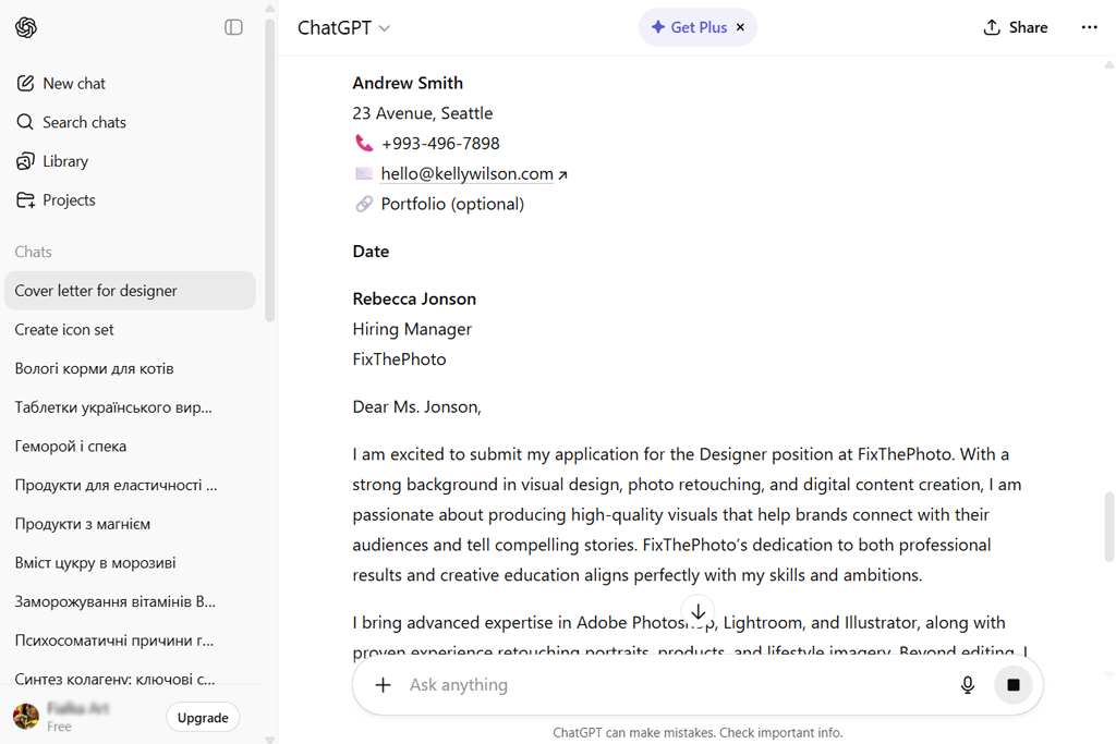 chatgpt ai cover letter generator