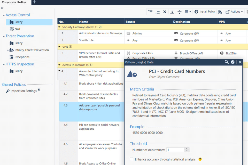 check point dlp data loss prevention software interface