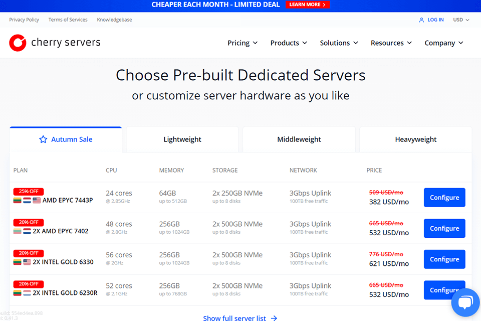 cherry servers pre-built servers