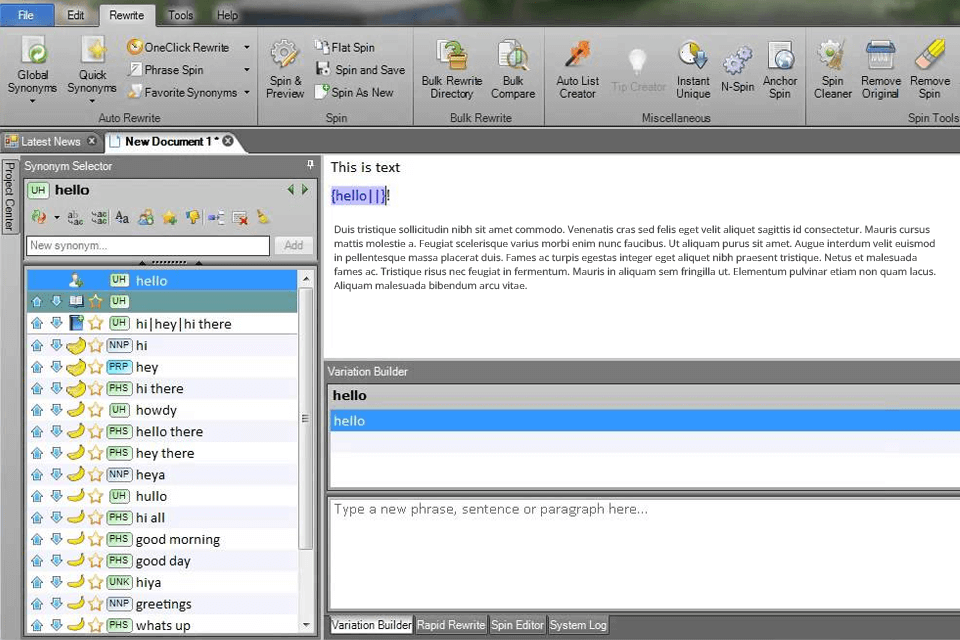 chimp rewriter paraphrasing software interface